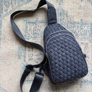 Sol and Selene BEYOND THE HORIZON - WOVEN NEOPRENE SLING BACKPACK in denim blue